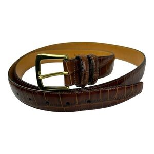 BRIGHTON Embossed Calfskin Saddle Leather Belt Made‎ in USA Brown Size 48